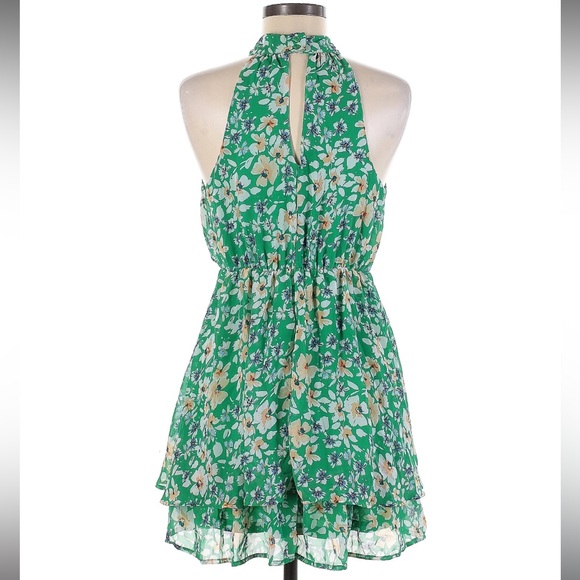 High Neck Green Floral Dress - Picture 3 of 3